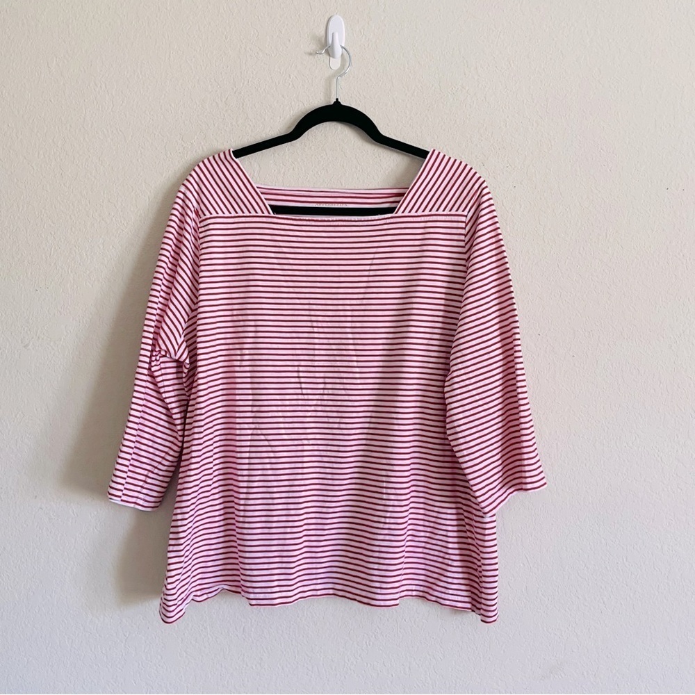 Appleseed’s woman 2X Striped red Women's Top casual square neckline stretch